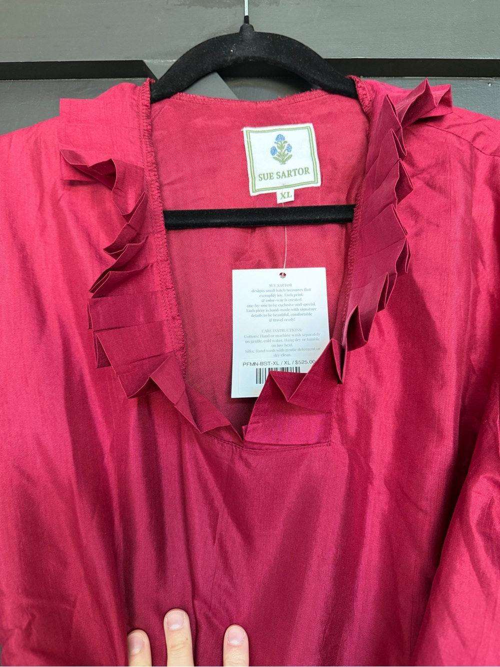 Sue Sartor Pleated Sleeveless Flounce Mini Dress in Burgundy Silk Taffeta, XL - Picture 3 of 9